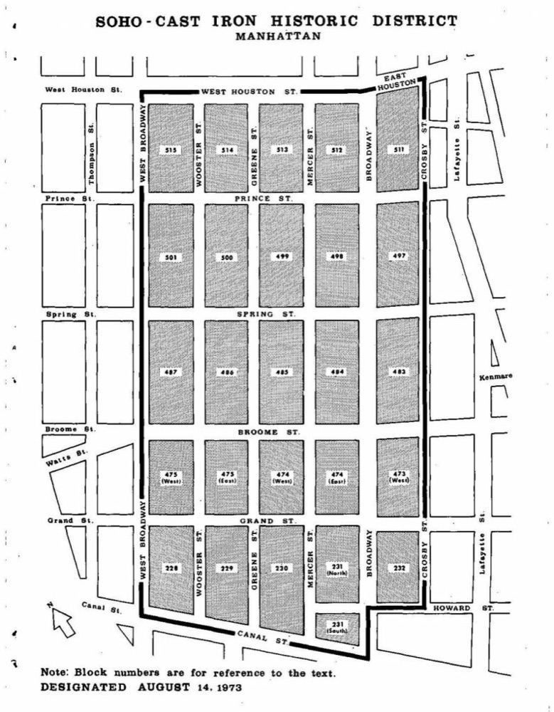 Map from the 1973 SoHo Cast-Iron Historic District designation report